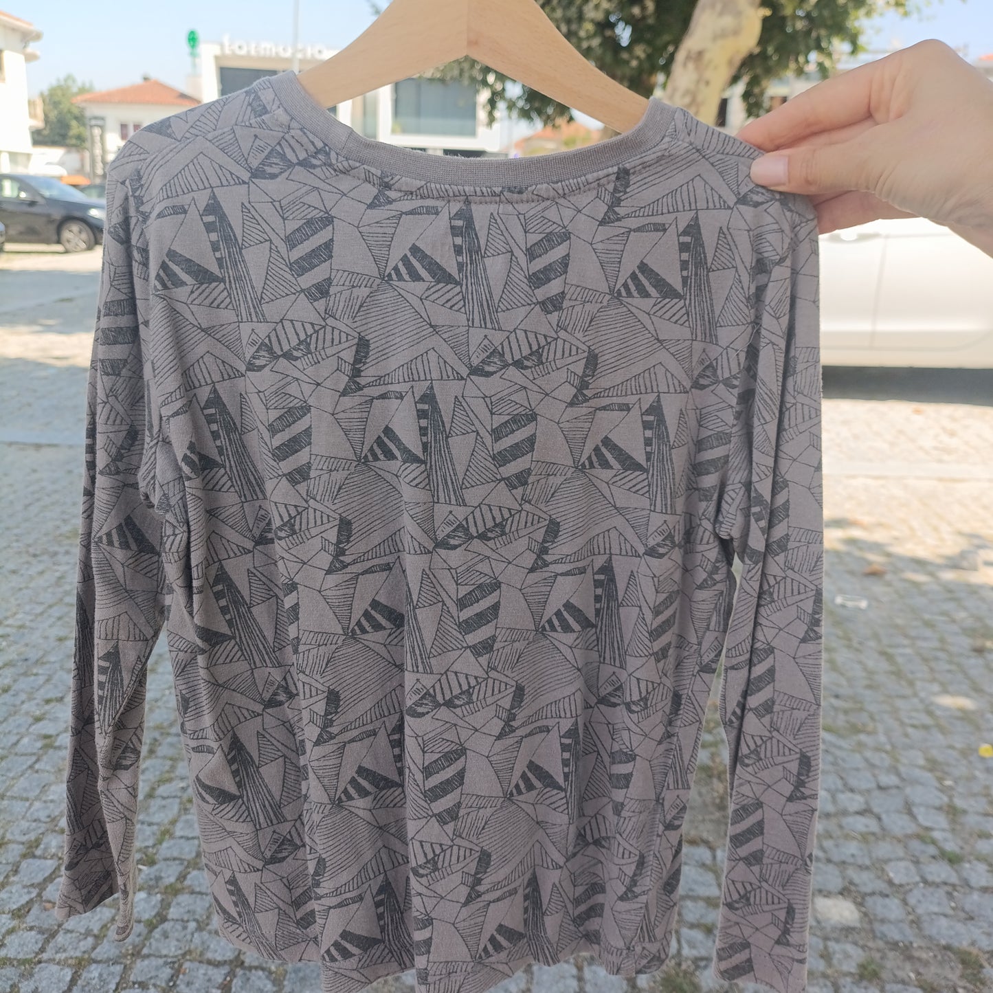 T-shirt de Manga Comprida para Menino Pepperts Cinzenta Padrão Geométrico 6-12 anos