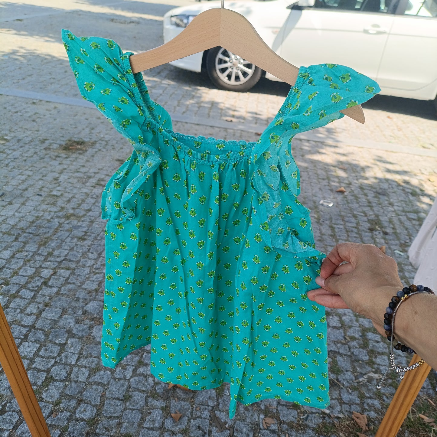 Blusa de Alças com Folhos Next Verde-Turquesa com Padrão Floral
