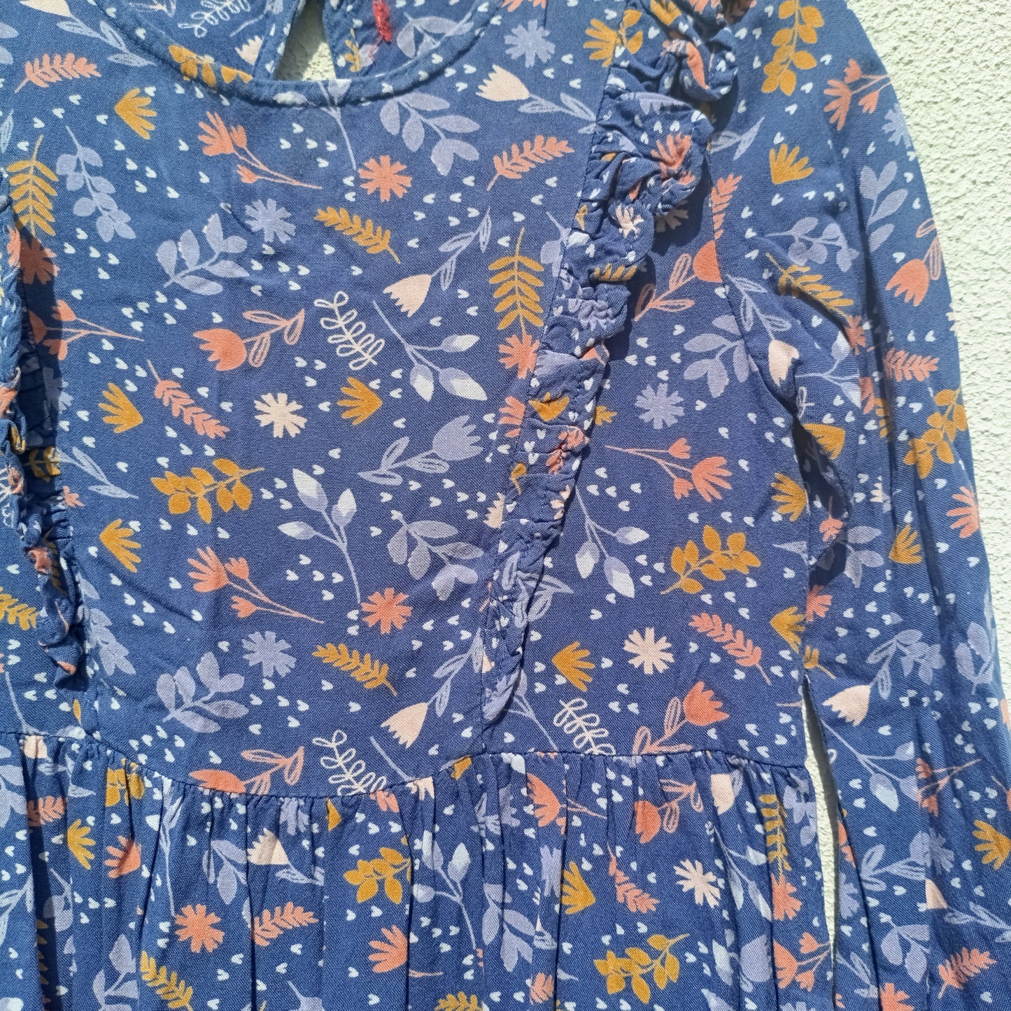 Vestido Floral Azul com Folhos no Peito – 3 a 4 Anos (estimado)