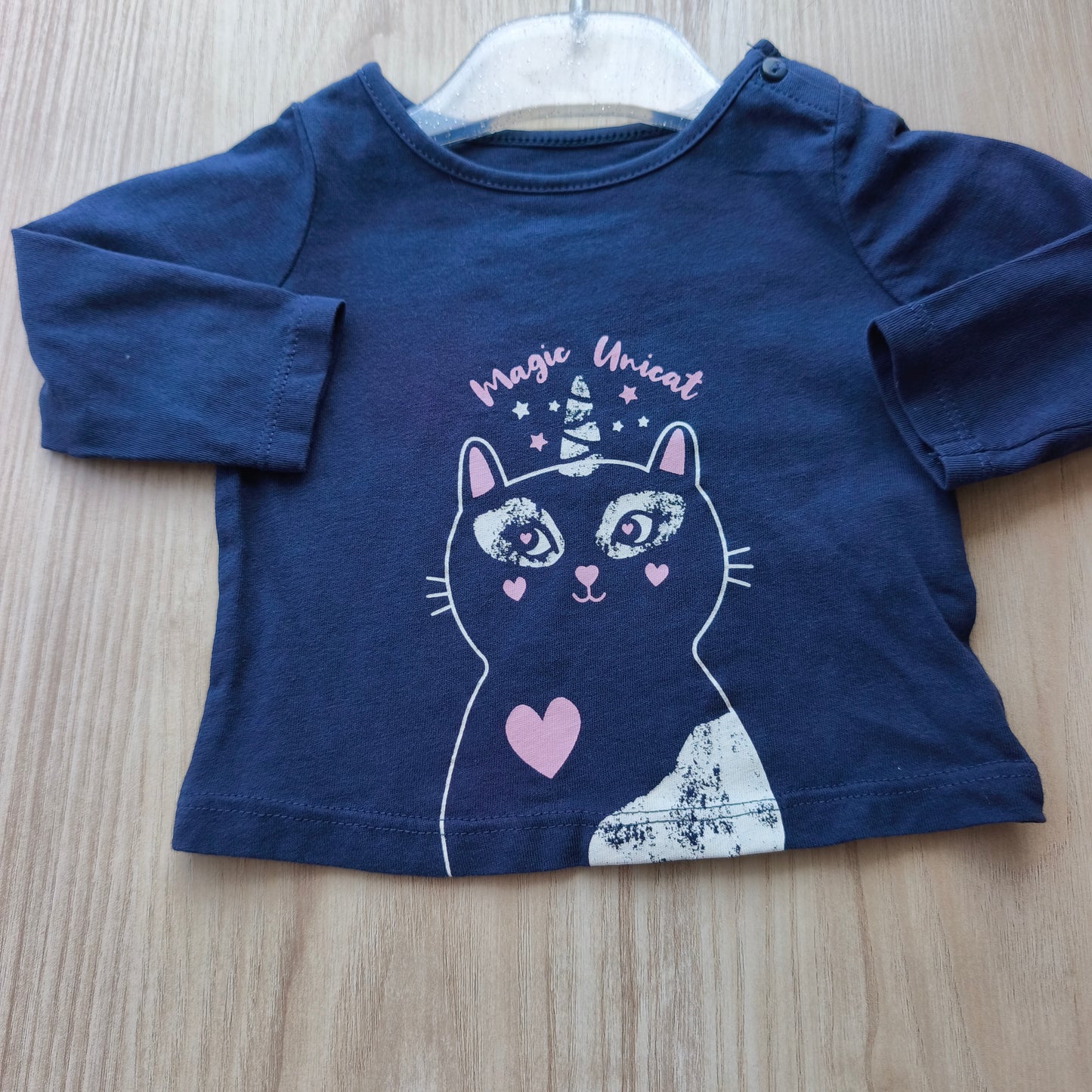 Camisola Inextenso Azul-Escuro "Magic Unicat" com Gatinho – 62 cm (1-3 Meses)