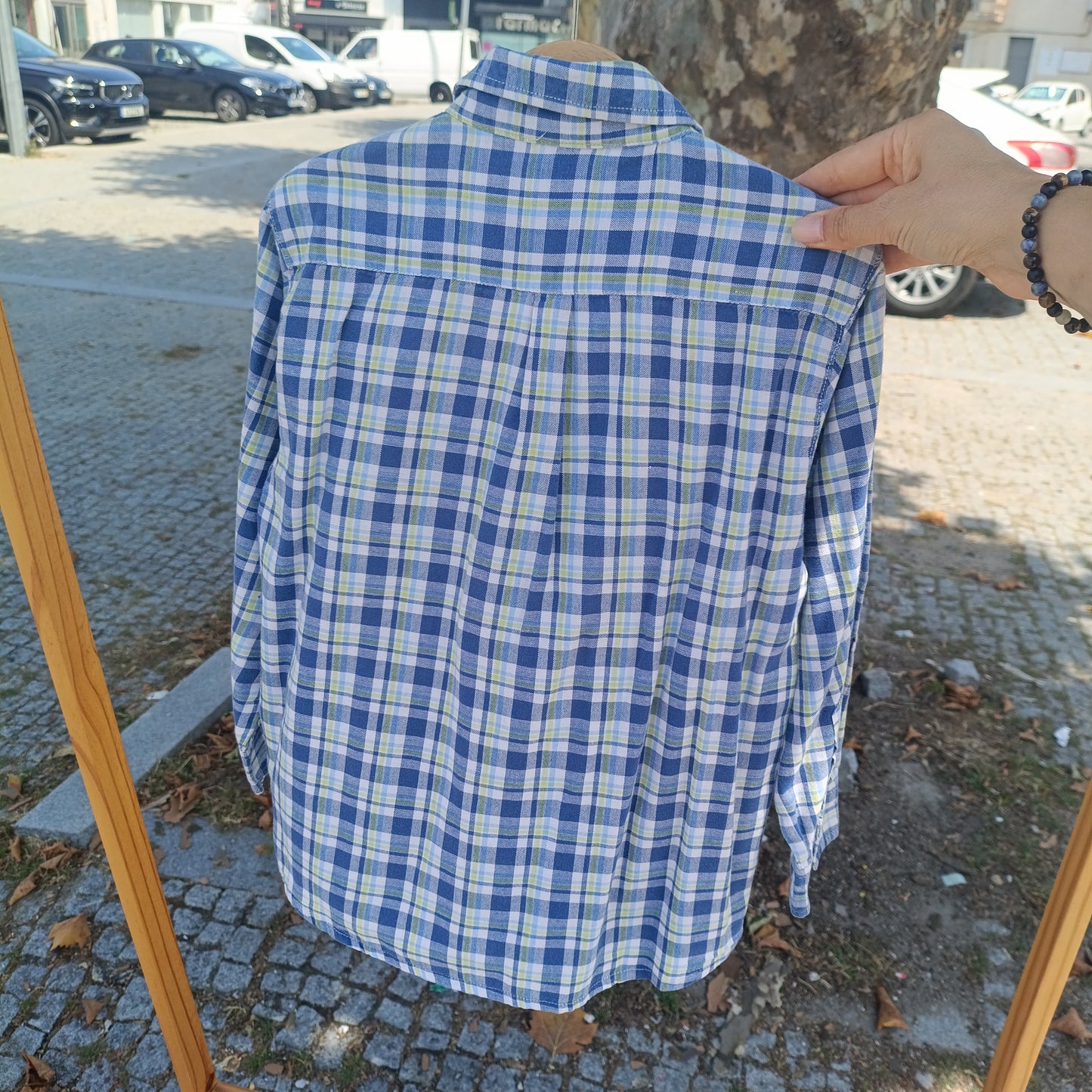 Camisa de Manga Comprida Girandola aos Quadros Azuis e Verdes 5-6 anos