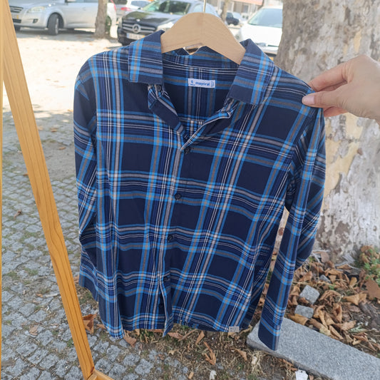 Camisa de Manga Comprida Mayoral aos Quadros Azuis e Beges 5-6 anos