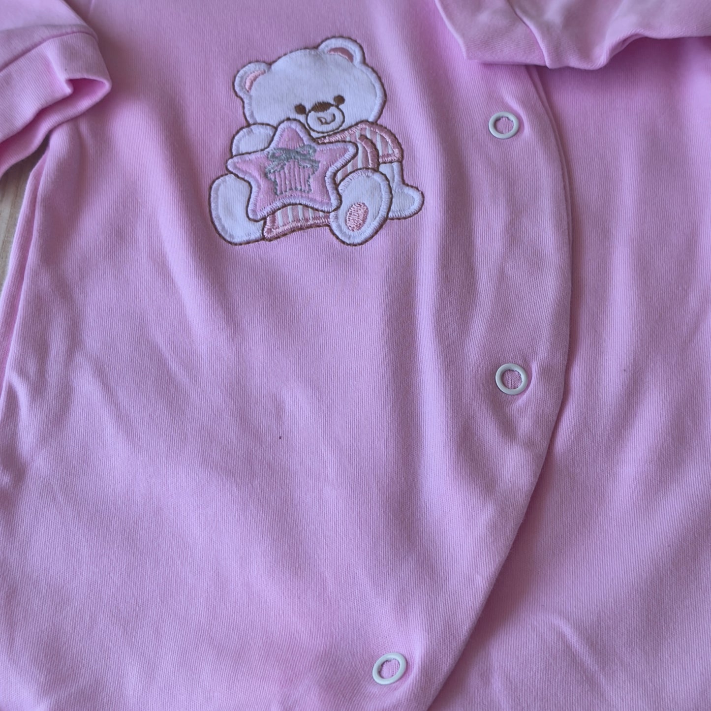 Babygrow Pijama de Algodão para Menina com Ursinho – Rosa