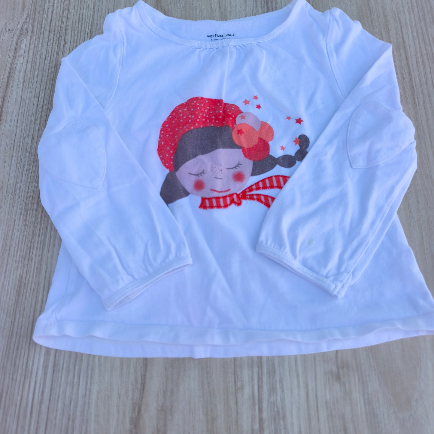 Camisola Vertbaudet Branca com Estampa "Menina de Boina" – 5 Anos (108 cm)
