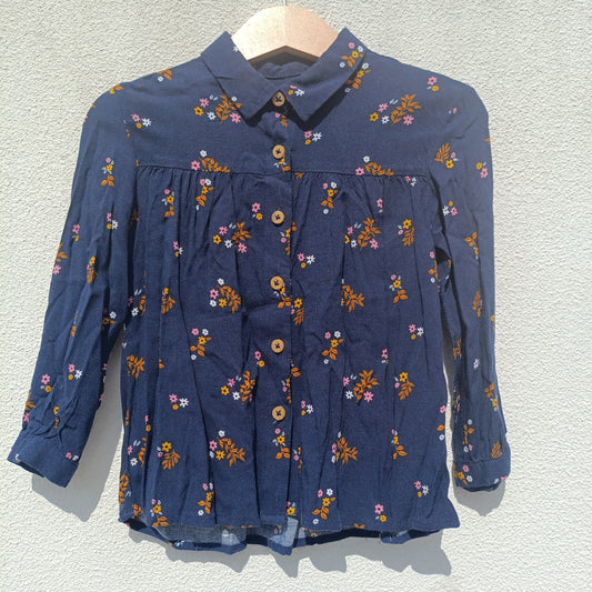 Camisa / Blusa Azul-Marinho Floral Estilo Batinha – 3 a 4 Anos