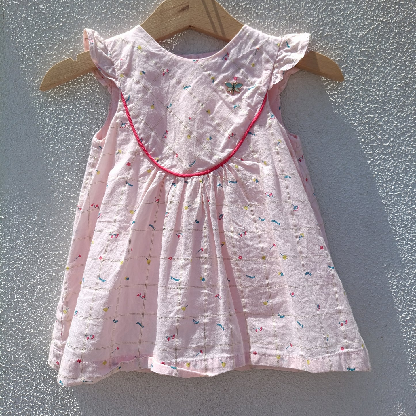 Vestido Sergent Major Rosa com Fio Dourado e Borboleta – 6 Meses (68 cm)