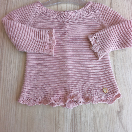 Casaco de Malha Pili Carrera Rosa-Velho com Acabamento Trabalhado – 3 Meses (57-61 cm)