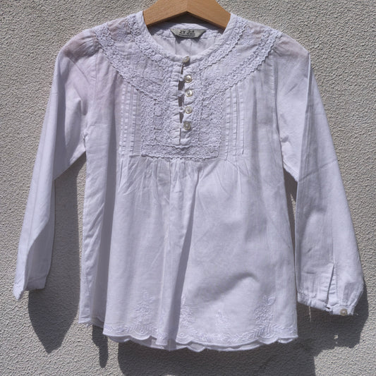 Blusa Branca Romântica com Rendados – ZY-3-4 Anos
