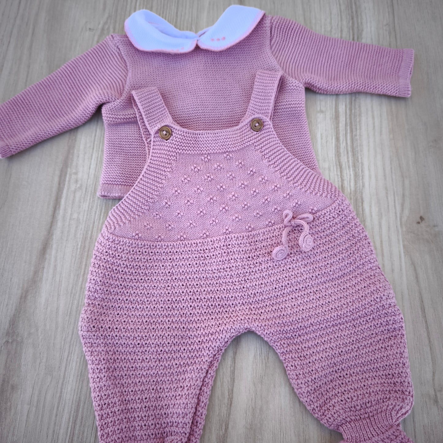 Conjunto de Duas Peças em Malha Canelada — Rosa Velho