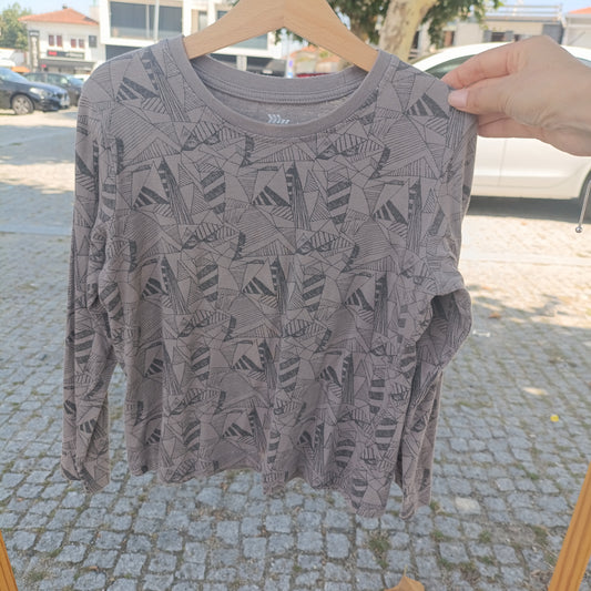 T-shirt de Manga Comprida para Menino Pepperts Cinzenta Padrão Geométrico 6-12 anos