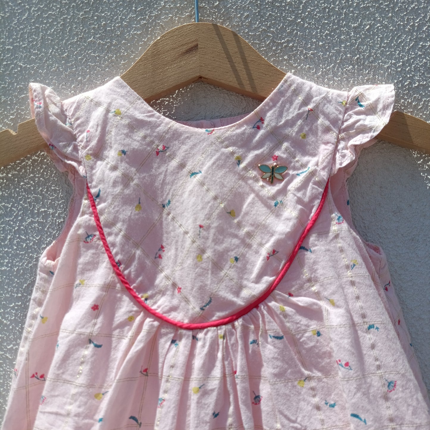 Vestido Sergent Major Rosa com Fio Dourado e Borboleta – 6 Meses (68 cm)