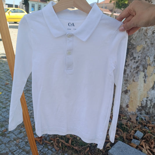 Polo de Manga Comprida C&A Branco Básico 6-12 anos