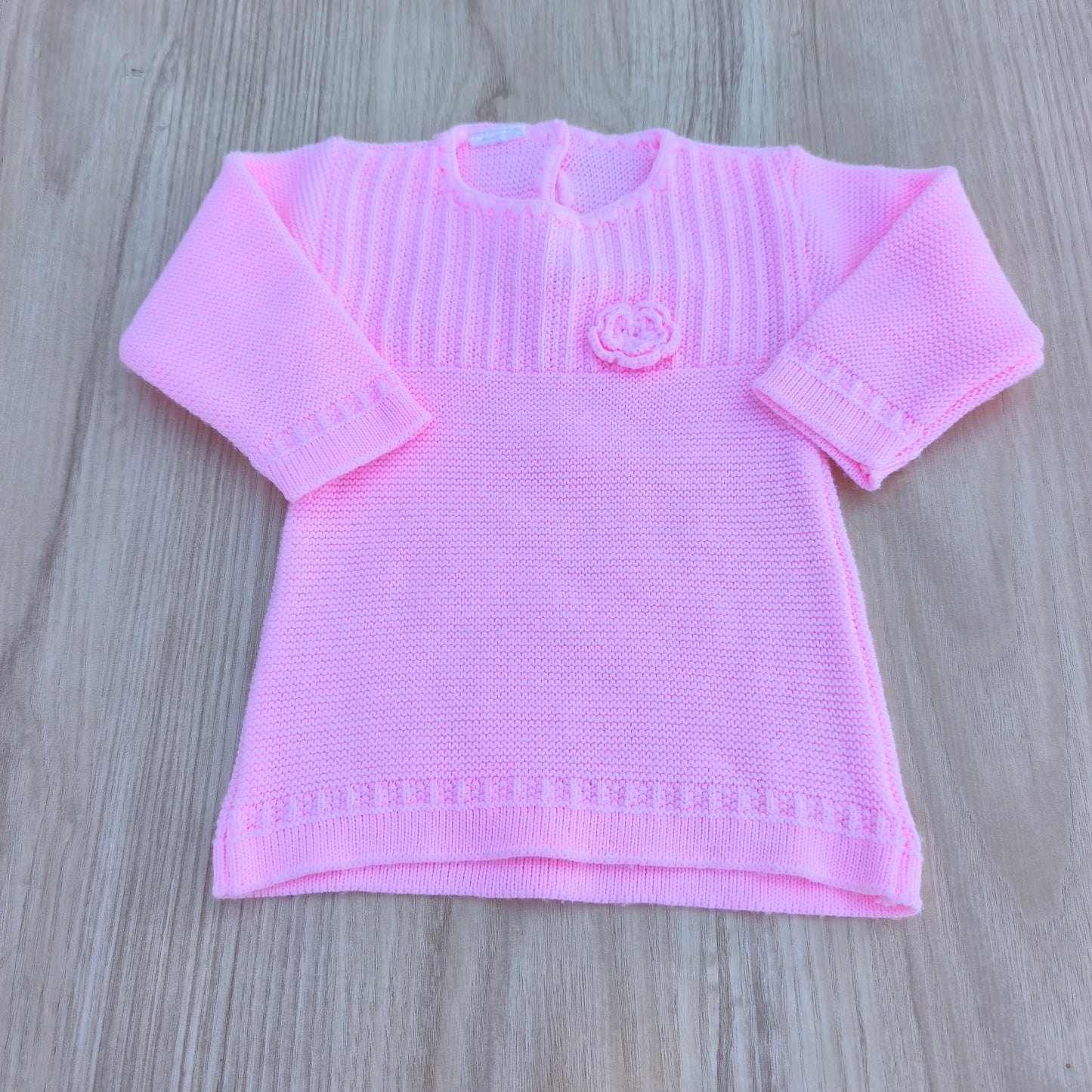 Vestido/Camisola Longa de Malha Rosa com Flor