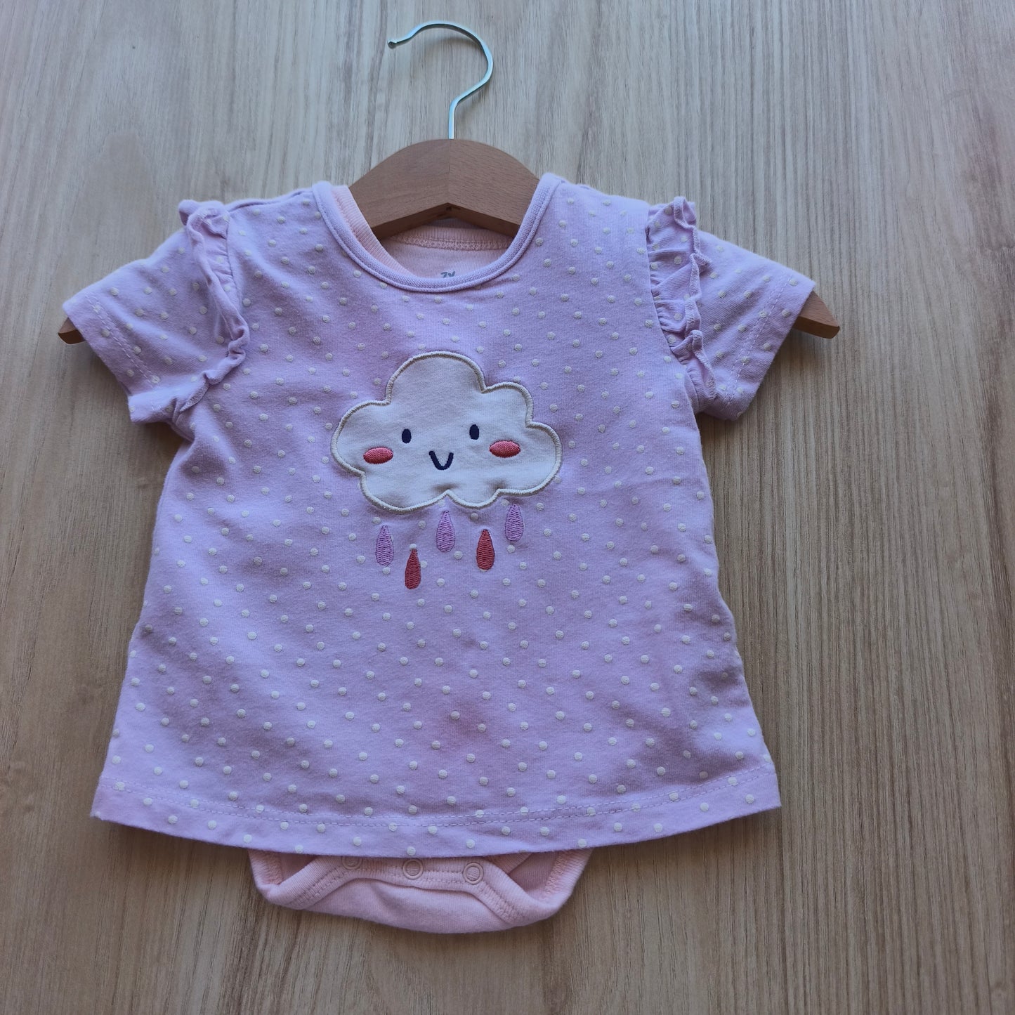 Conjunto de Verão Pekkle: T-shirt Nuvem Lilás e Body Rosa – 3 Meses