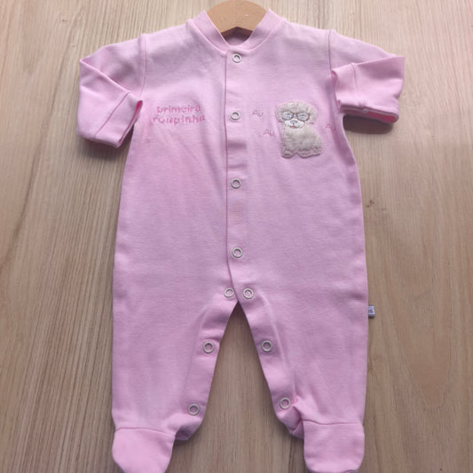 Babygrow "Primeira Roupinha" Rosa com Cãozinho