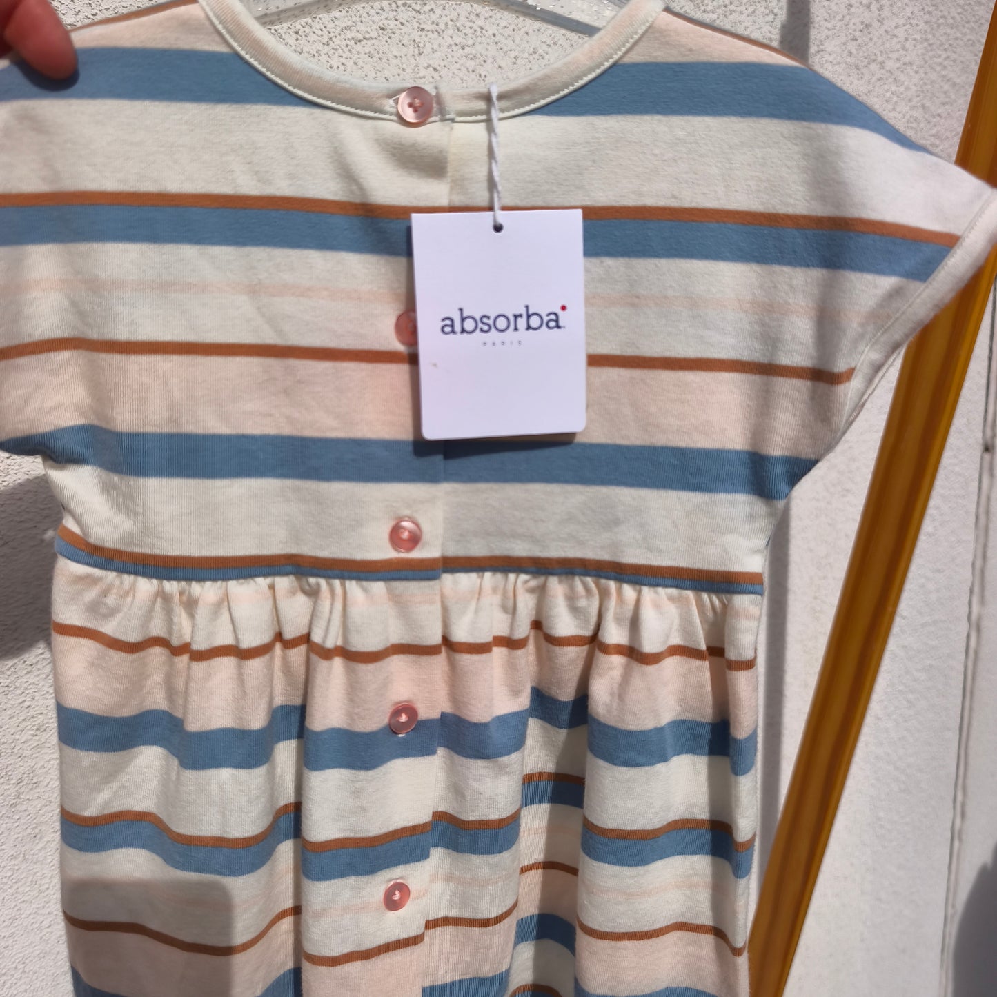 Vestido Absorba Às Riscas Azul e Bege – Novo com Etiqueta – 18 Meses