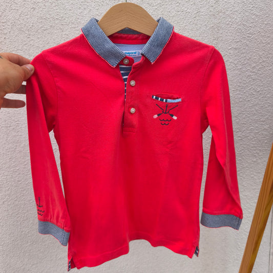 Polo de Manga Comprida Mayoral Vermelho – Estilo Náutico