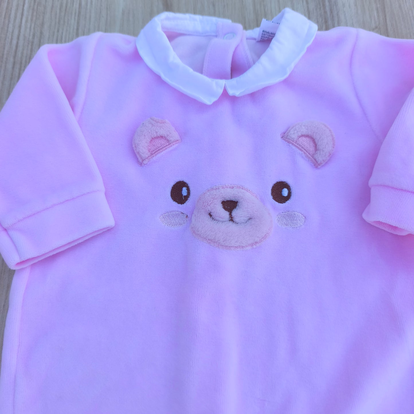 Babygrow Veludo Rosa com Urso Bordado,BlueKids,6 meses
