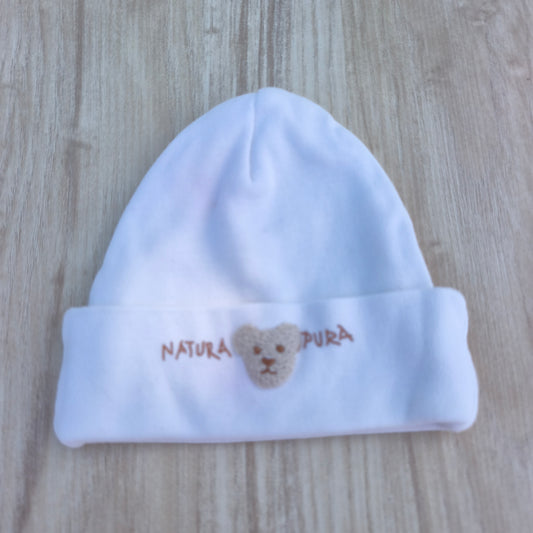 Gorro Natura Pura em Algodão Orgânico com Ursinho – Tam. Estimado 3-6 Meses