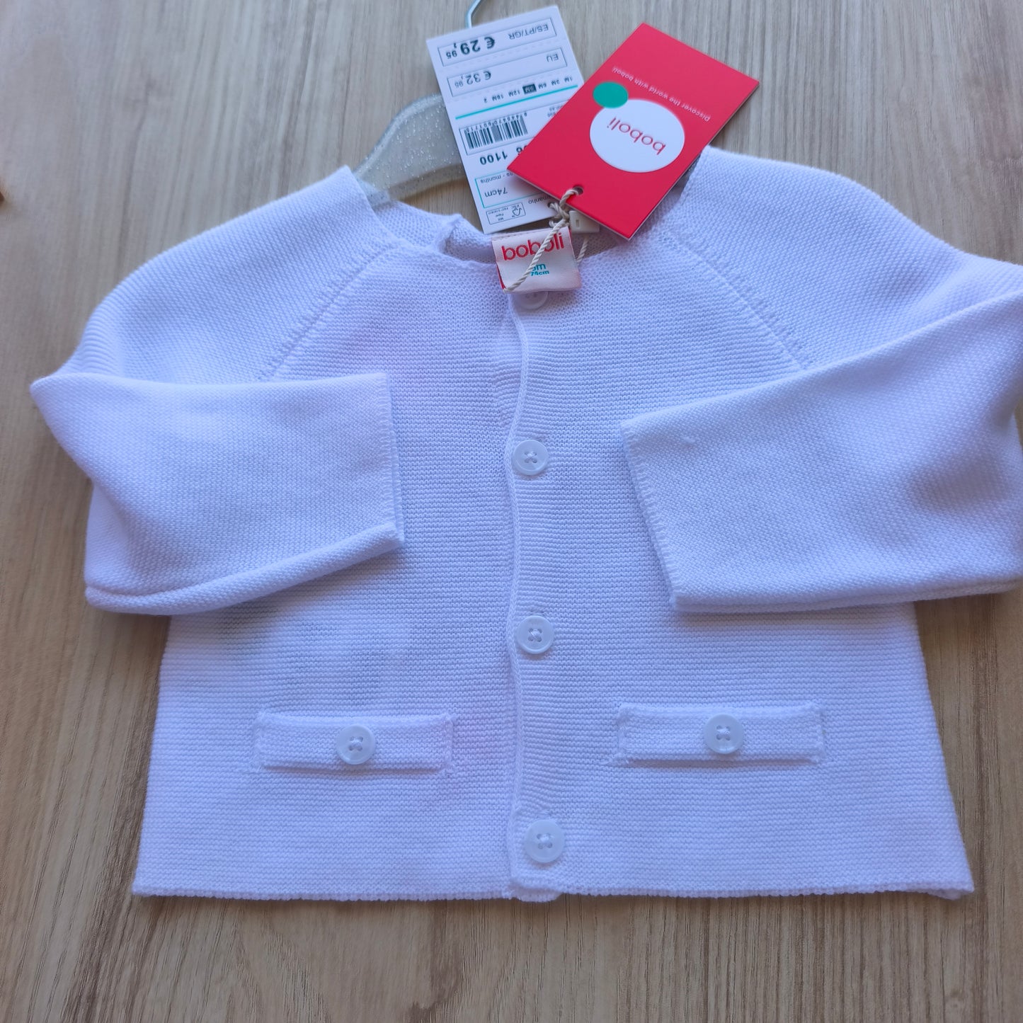 Casaco de Malha Branco Bóboli (Novo com Etiqueta) – 9 Meses (74 cm)