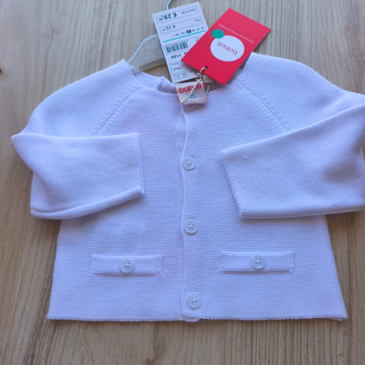 Casaco de Malha Branco Bóboli (Novo com Etiqueta) – 9 Meses (74 cm)