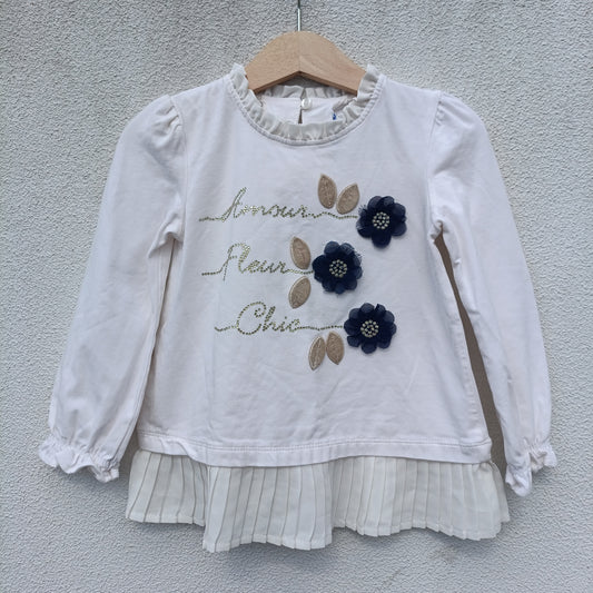 Camisola / Túnica Branca c/ Apliques e Bainha Plissada Mayoral – 4 Anos (104 cm)