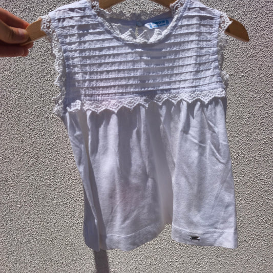 Blusa Mayoral Branca Sem Mangas com Renda – 3 Anos (98cm)