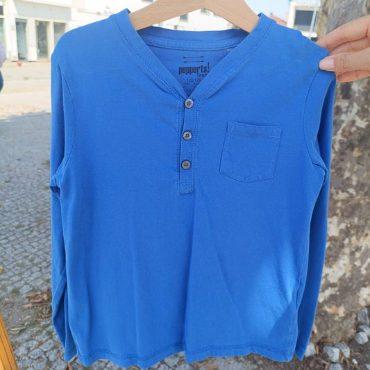T-shirt de Manga Comprida Henley Pepperts! Azul com Botões 6-12 anos