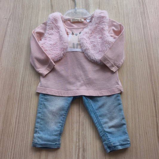Conjunto de Bebé Dopodopo: Calças de Ganga "Jogger" + Bolero de Pelo Rosa – Tamanho 80 (9-12 Meses)