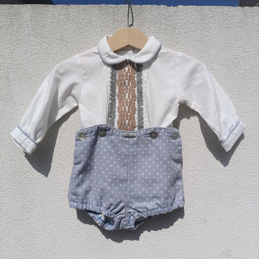 Conjunto / Fofo de Cerimónia Miranda Azul e Branco a Bolinhas – 6 Meses