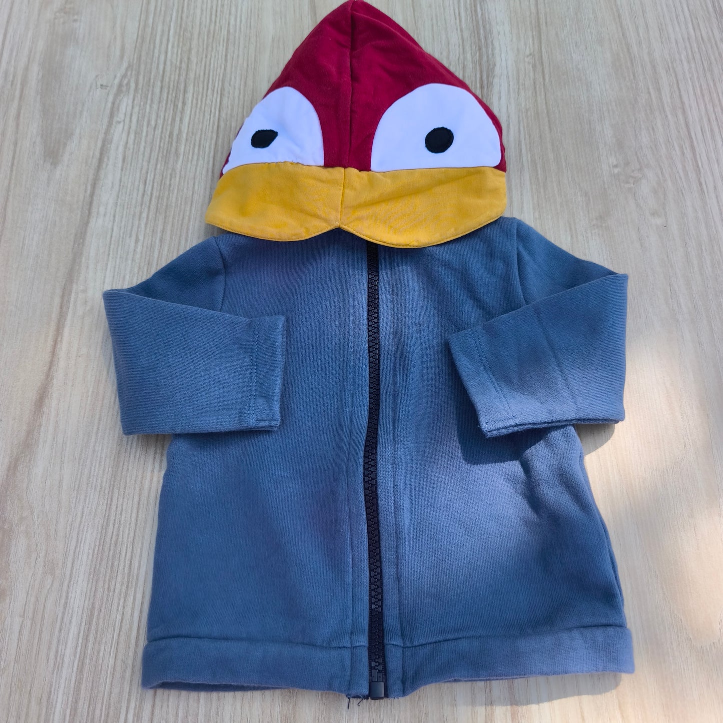 Casaco de Moletão com Capuz Divertido / Pássaro 3D Azul e Vermelho - 6 meses