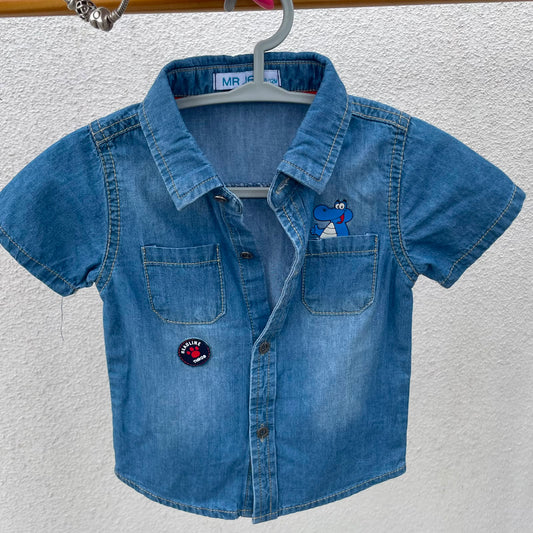Camisa de Manga Curta em Ganga Mr Jek c/ Crocodilo – 9-12M