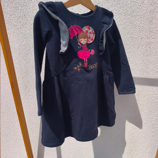 Vestido Azul-Escuro com Brilhos e Bordado Mayoral – 4 Anos