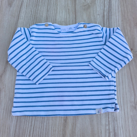 Camisola Zara Baby Canelada às Riscas Azuis e Brancas – 3-6 Meses (68 cm)