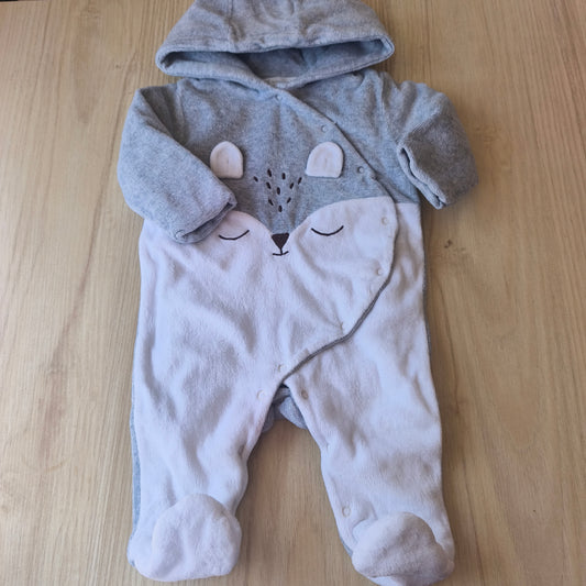 Babygrow de Veludo Cinzento com Capuz – Zippy