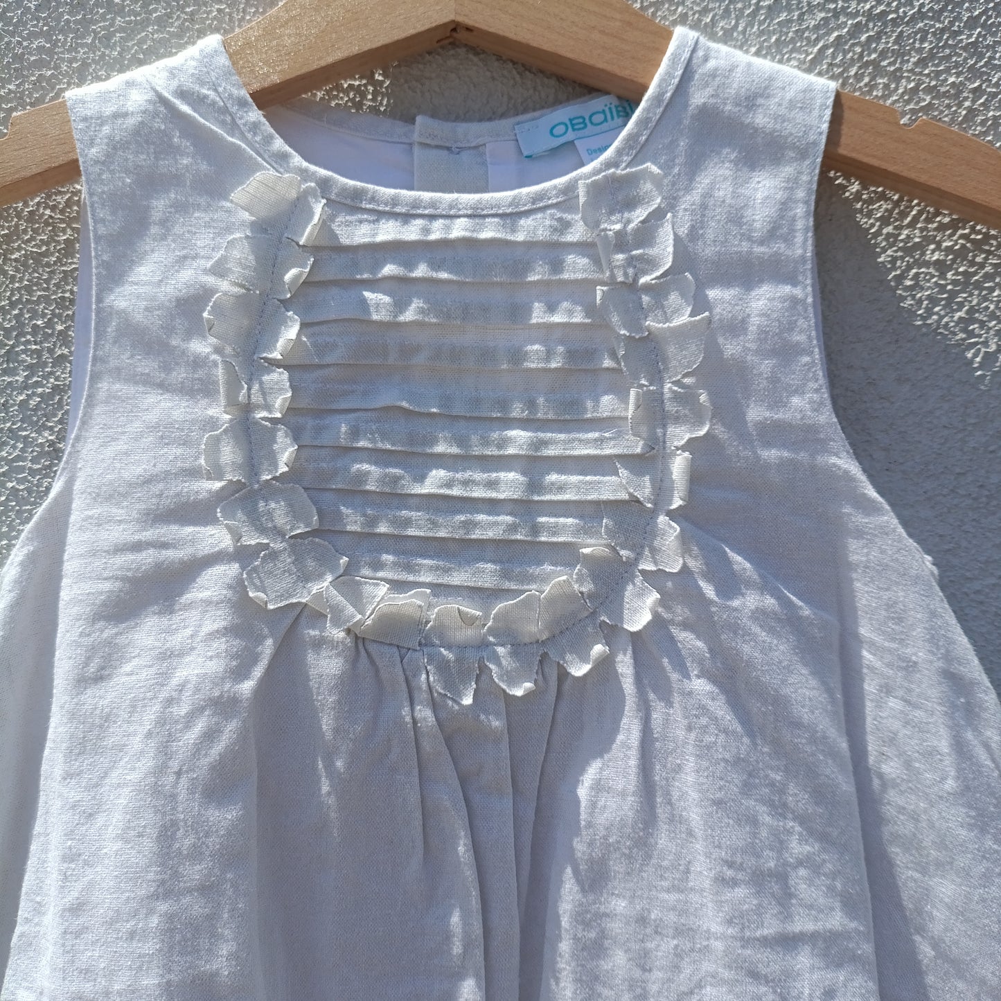 Vestido Branco Abalonado Obaïbi com Peitilha Trabalhada – 18 Meses (81 cm)