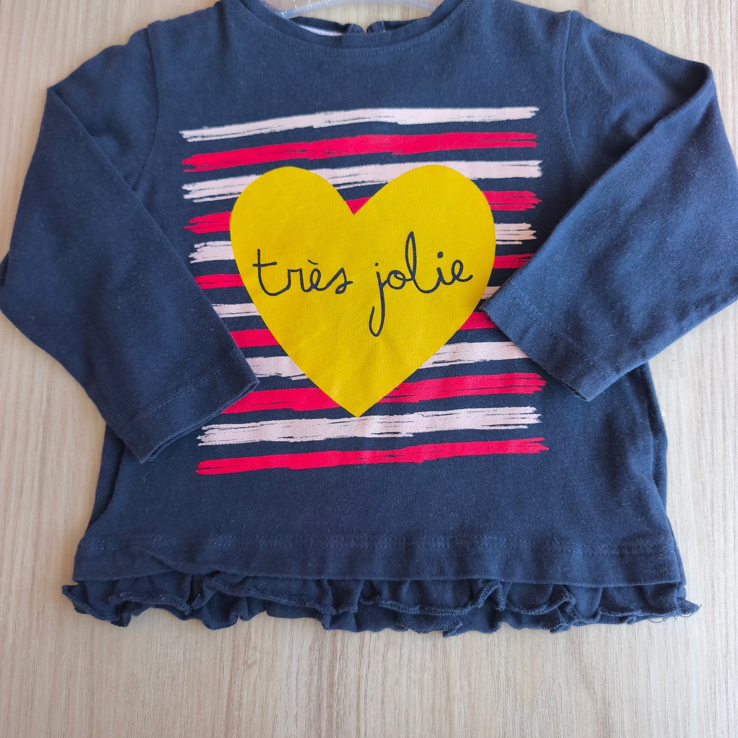 Camisola Zippy Azul-Escuro com Coração Amarelo e Folho – 9-12 Meses (72-76 cm)
