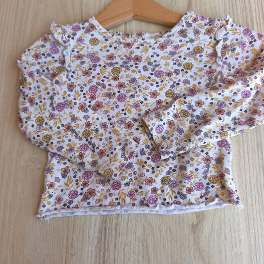 Blusa / Camisola H&M Floral com Folhos nos Ombros – 9-12 Meses (80 cm)
