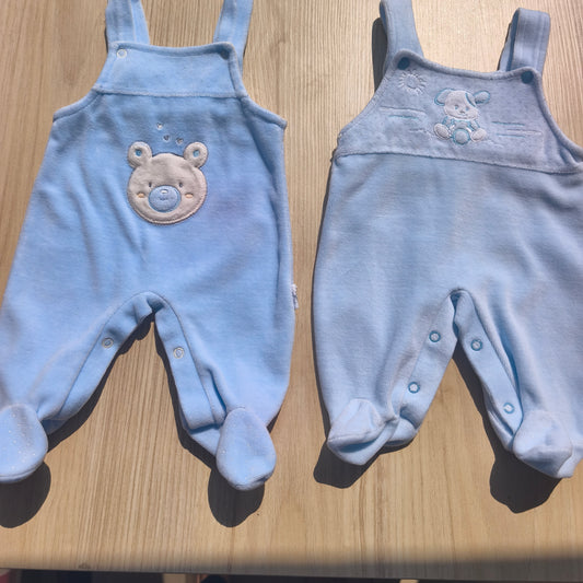Conjunto de 2 Jardineiras / Fofos de Veludo com Pés – Azul Claro