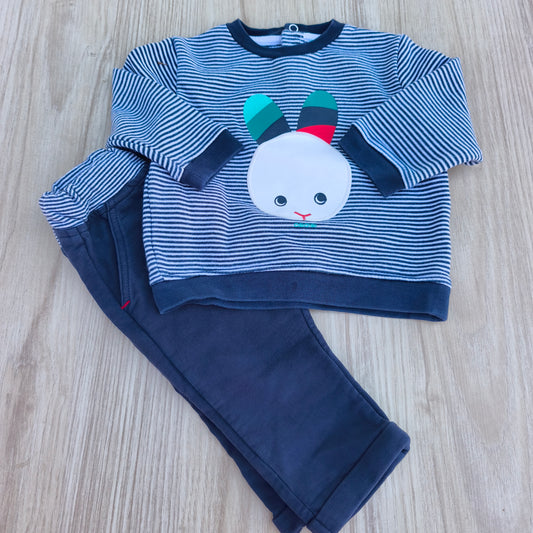 Fato de Treino / Conjunto de 2 Peças Obaïbi Azul e Riscas com Coelhinho – 12 Meses (74 cm)