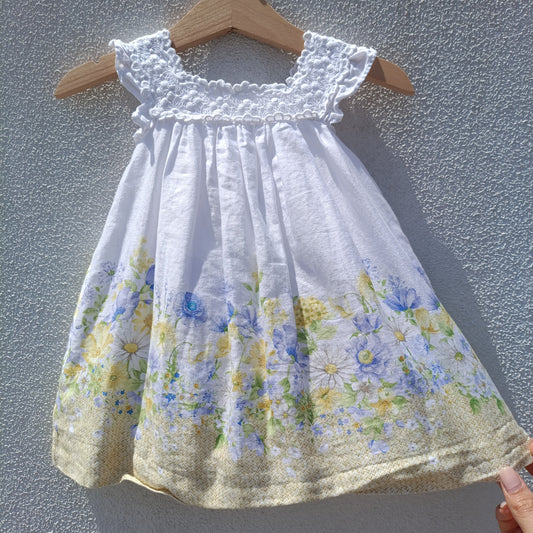 Vestido Mayoral em Linho com Renda Guipure e Estampa Floral – 9 a 12 Meses (80 cm)