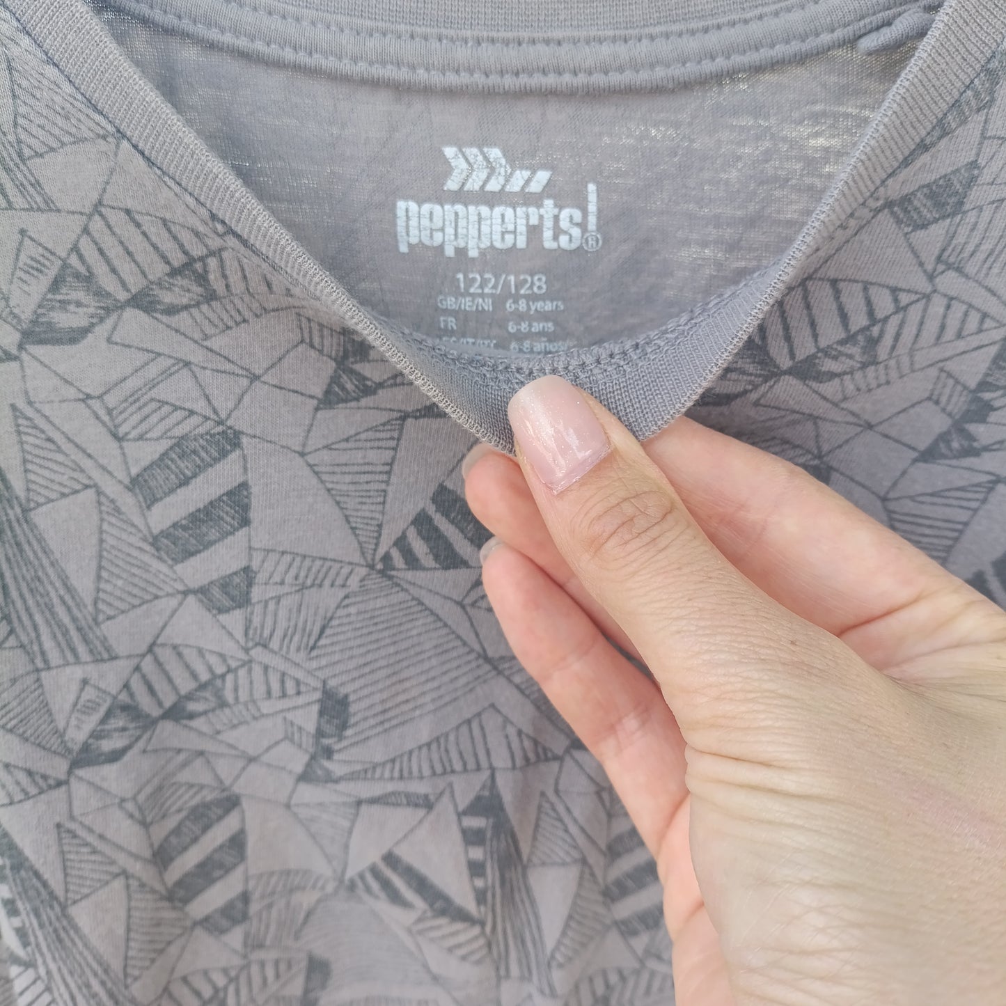 T-shirt de Manga Comprida para Menino Pepperts Cinzenta Padrão Geométrico 6-12 anos