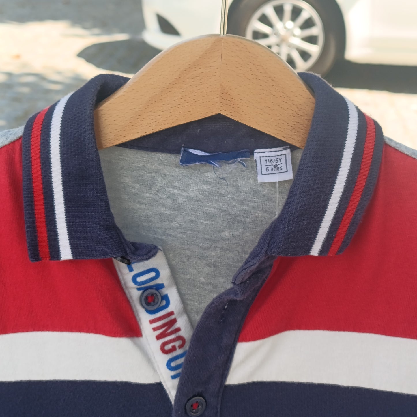 T-shirt de Manga Comprida Estilo Polo para Menino Cinzento e Vermelho 5-6 anos