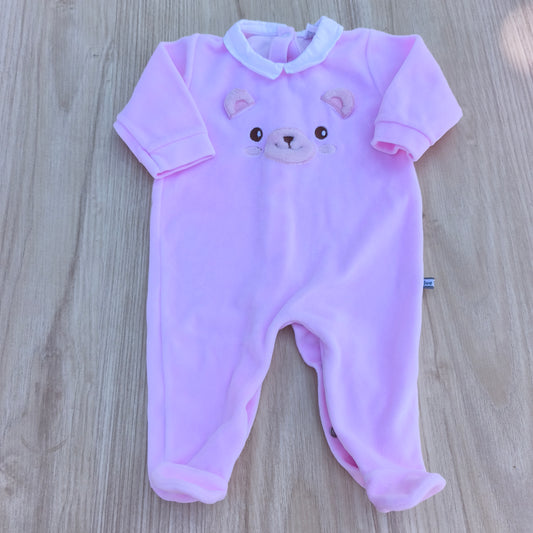 Babygrow Veludo Rosa com Urso Bordado,BlueKids,6 meses
