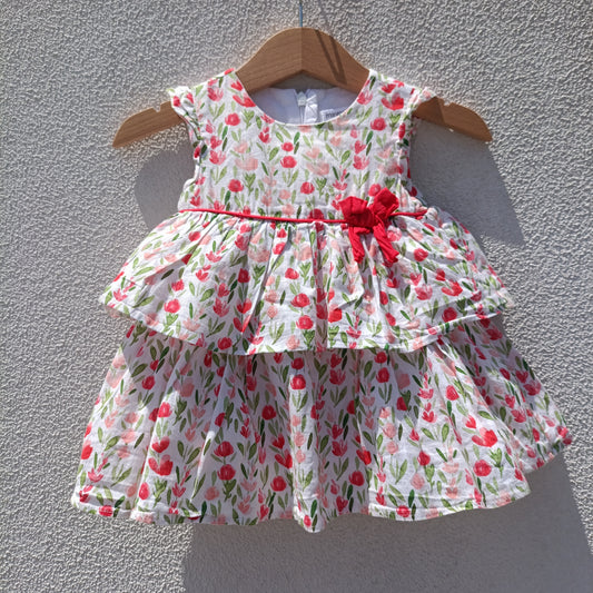 Vestido Floral Mayoral Newborn com Folhos e Laço – 4 a 6 Meses (70 cm)