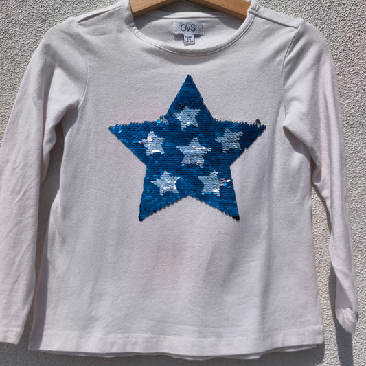 Camisola Branca com Estrela de Lantejoulas Reversíveis – OVS- 3-4 anos