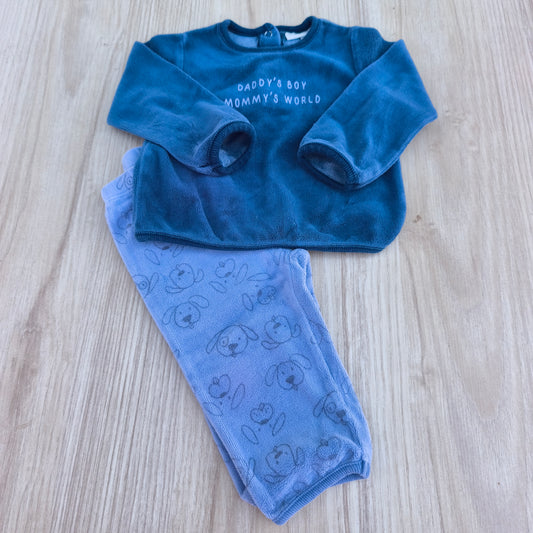 Pijama / Conjunto de Veludo Bel&Bo "Daddy's Boy" Azul – 4-6 Meses (68 cm)