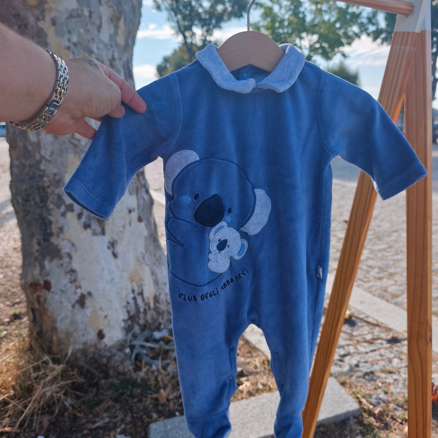 Babygrow de Veludo Azul Koala c/ Gola – 3-6 Meses, Blukids