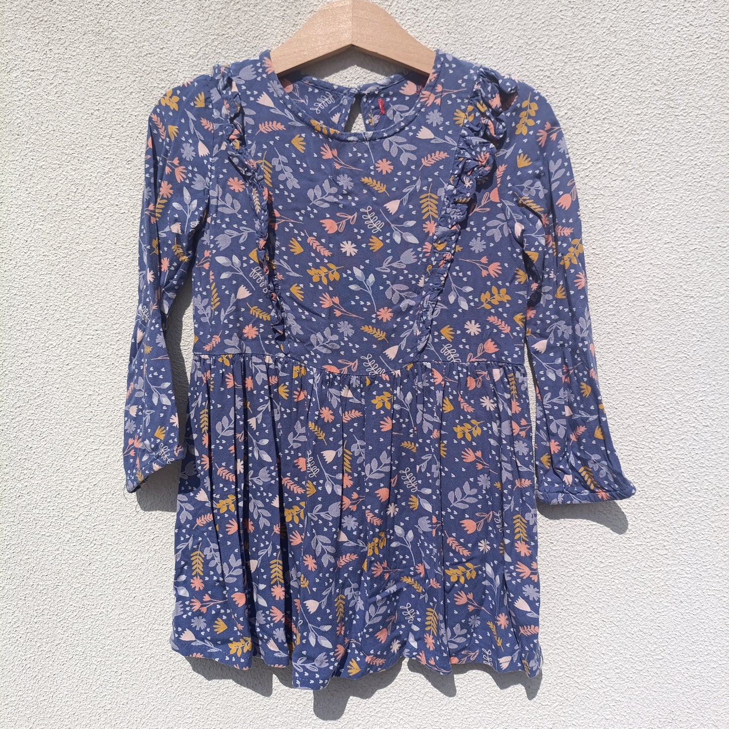 Vestido Floral Azul com Folhos no Peito – 3 a 4 Anos (estimado)