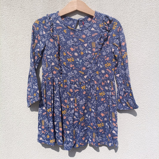 Vestido Floral Azul com Folhos no Peito – 3 a 4 Anos (estimado)